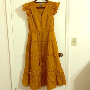 J Crew flutter sleeve pom-pom midi dress